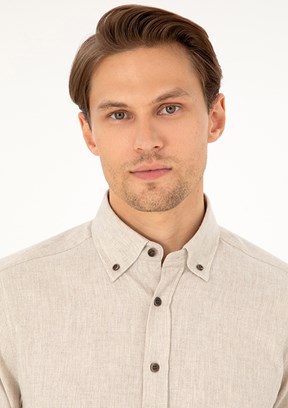 PİERRE CARDİN Bej Erkek Uzun Kol Gömlek