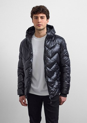 BACKANDBOND - B35W60045 Erkek Siyah Kapüşonlu Mont