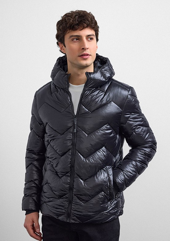 BACKANDBOND - B35W60045 Erkek Siyah Kapüşonlu Mont