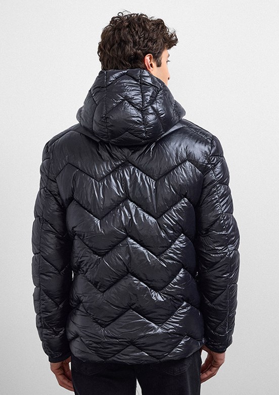 BACKANDBOND - B35W60045 Erkek Siyah Kapüşonlu Mont