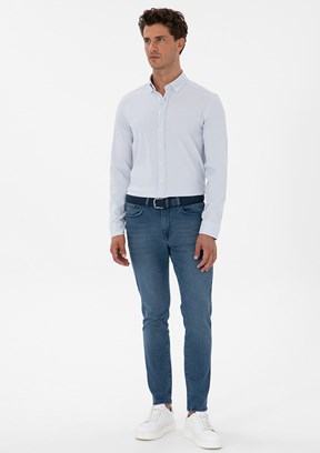 PİERRE CARDİN Erkek Mavi Slim Jean Pantolon