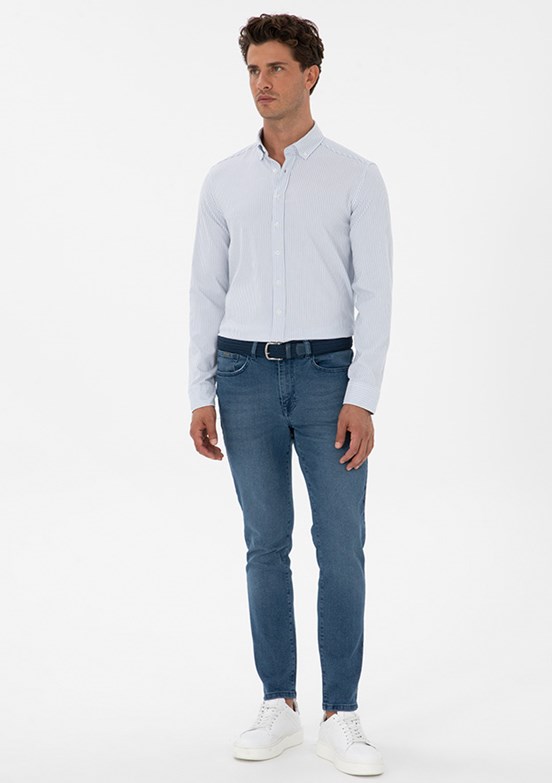PİERRE CARDİN Erkek Mavi Slim Jean Pantolon