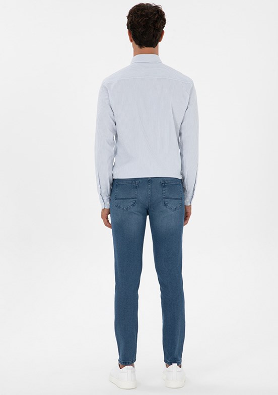 PİERRE CARDİN Erkek Mavi Slim Jean Pantolon