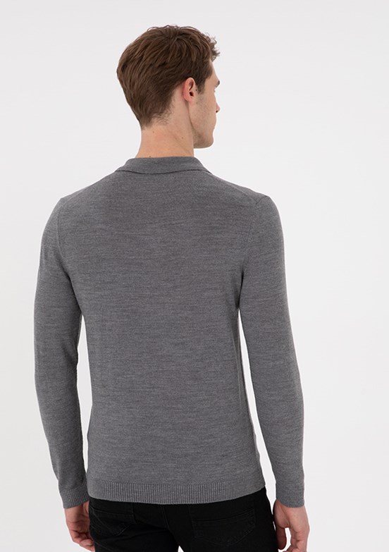 US POLO ASSN Erkek Gri Slim Kazak