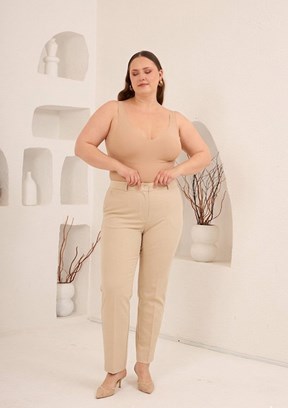 RMG - 1845 Kadın Krem Normal Bel Pantolon