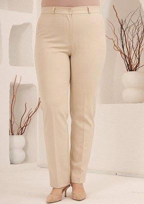 RMG - 1845 Kadın Krem Normal Bel Pantolon