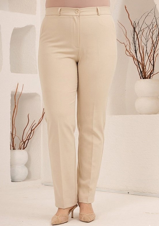 RMG - 1845 Kadın Krem Normal Bel Pantolon