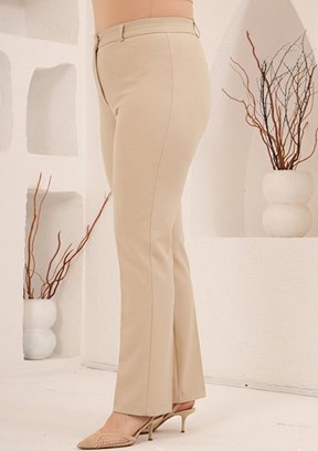 RMG - 1845 Kadın Krem Normal Bel Pantolon