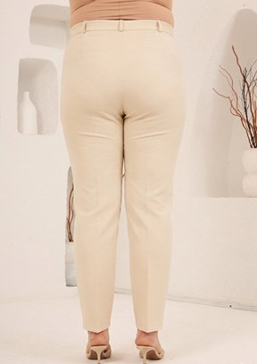 RMG - 1845 Kadın Krem Normal Bel Pantolon
