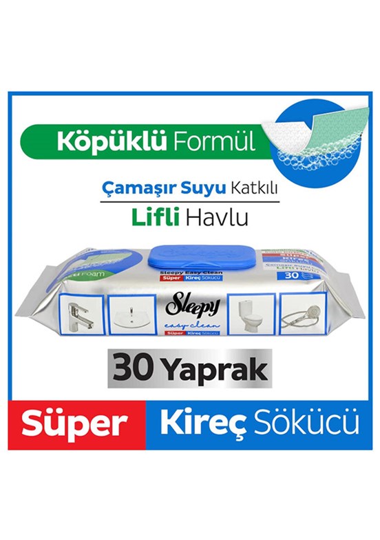 SLEEPY Easy Clean Süper Kireç Sökücü Yüzey Temizlik Havlusu&Mendili 30 Yaprak