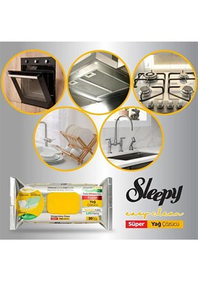 SLEEPY Easy Clean Süper Yağ Çözücü Yüzey Temizlik Havlusu&mendil 30 Yaprak