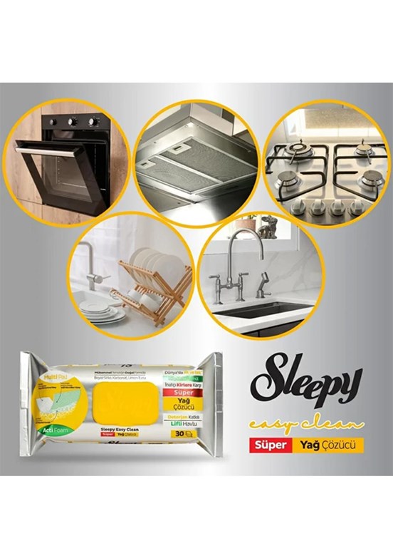 SLEEPY Easy Clean Süper Yağ Çözücü Yüzey Temizlik Havlusu&mendil 30 Yaprak