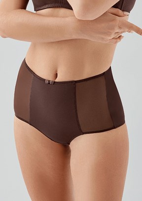 NEW BRA - 3693040000 Kadın Kahverengi Tül Detaylı Yüksek Bel Korseli Külot