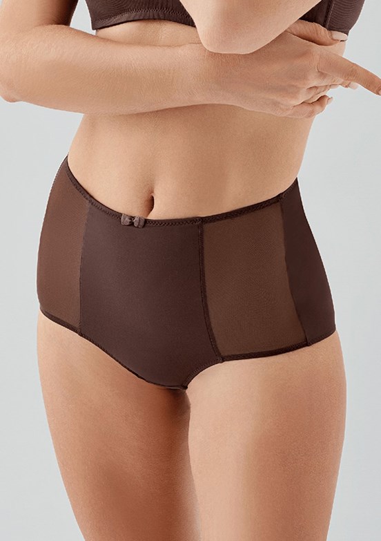 NEW BRA - 3693040000 Kadın Kahverengi Tül Detaylı Yüksek Bel Korseli Külot