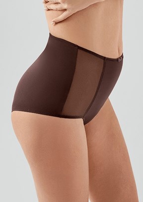 NEW BRA - 3693040000 Kadın Kahverengi Tül Detaylı Yüksek Bel Korseli Külot