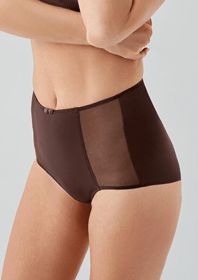 NEW BRA - 3693040000 Kadın Kahverengi Tül Detaylı Yüksek Bel Korseli Külot
