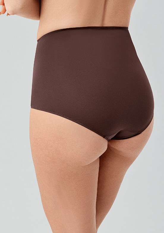 NEW BRA - 3693040000 Kadın Kahverengi Tül Detaylı Yüksek Bel Korseli Külot