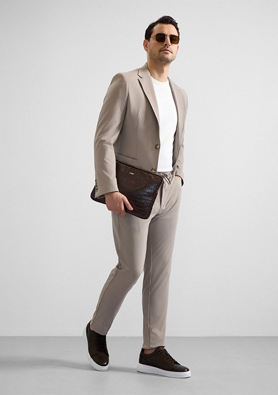 SÜVARİ - TK1006900381 Erkek Kahverengi Slim Takım Elbise