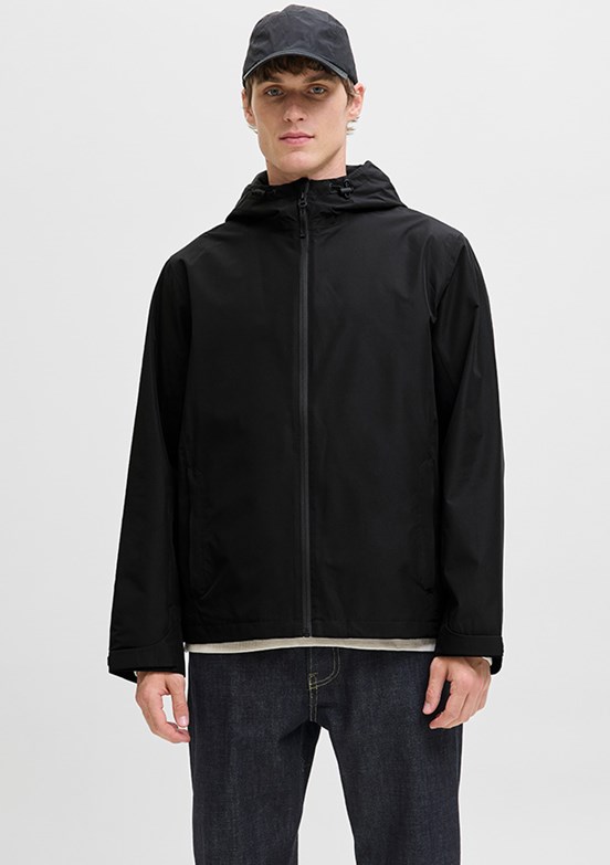 JACK&JONES JJEFLYNN FUNCTIONA - 12278842 Erkek Siyah Fermuarlı Kapşonlu Mont
