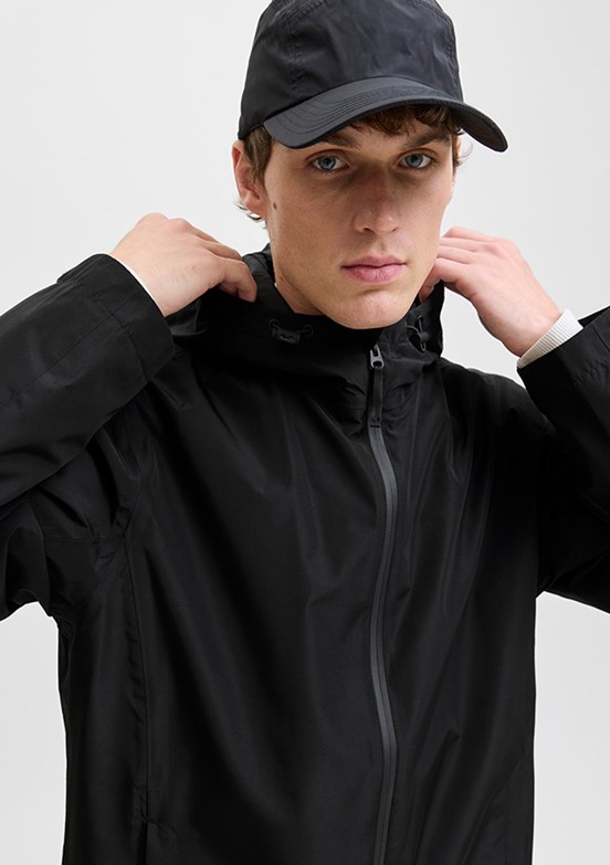 JACK&JONES JJEFLYNN FUNCTIONA - 12278842 Erkek Siyah Fermuarlı Kapşonlu Mont