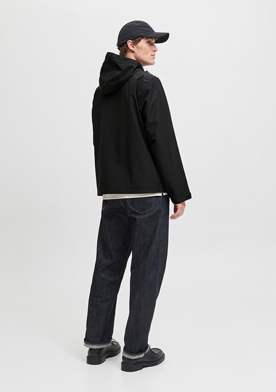 JACK&JONES JJEFLYNN FUNCTIONA - 12278842 Erkek Siyah Fermuarlı Kapşonlu Mont