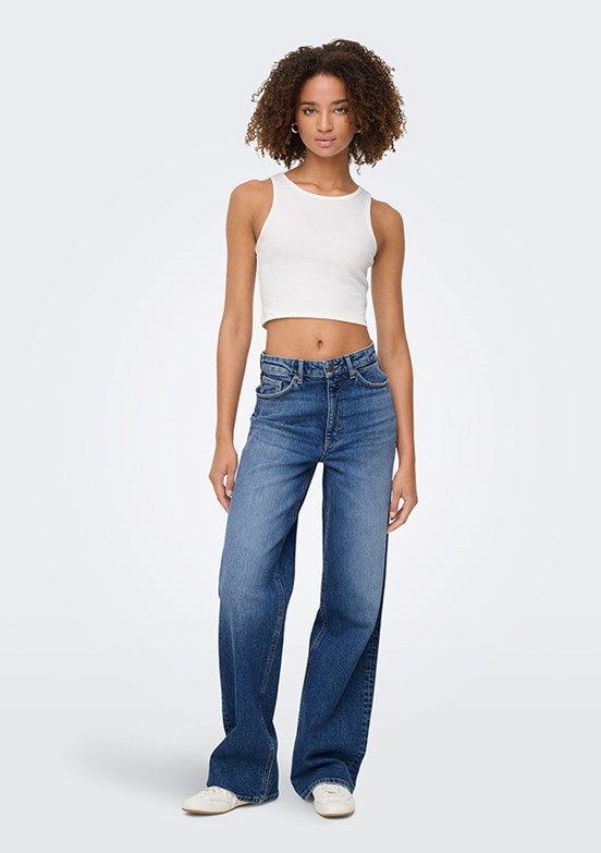 ONLY - 15360756 Kadın Mavi Geniş Kesim Yüksek Bel Jean Pantolon