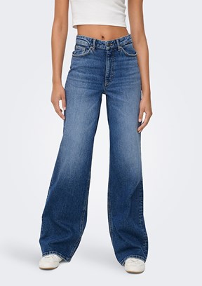 ONLY - 15360756 Kadın Mavi Geniş Kesim Yüksek Bel Jean Pantolon