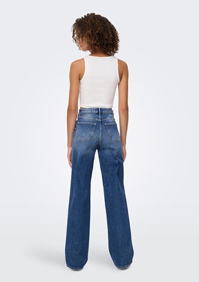 ONLY - 15360756 Kadın Mavi Geniş Kesim Yüksek Bel Jean Pantolon