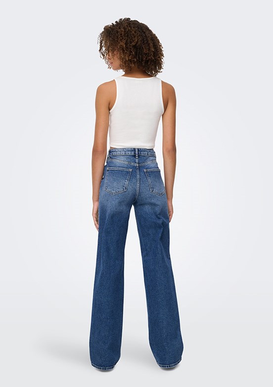 ONLY - 15360756 Kadın Mavi Geniş Kesim Yüksek Bel Jean Pantolon