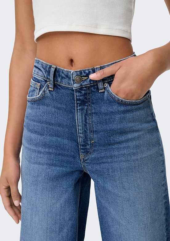 ONLY - 15360756 Kadın Mavi Geniş Kesim Yüksek Bel Jean Pantolon