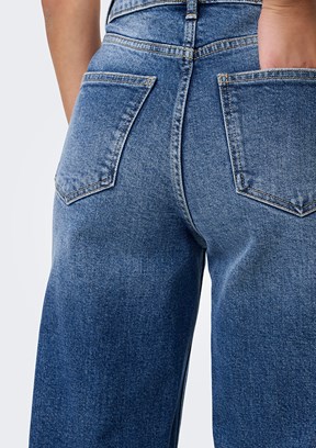 ONLY - 15360756 Kadın Mavi Geniş Kesim Yüksek Bel Jean Pantolon