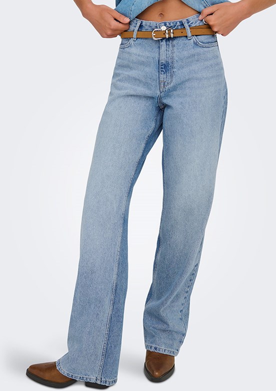 ONLY - 15361576 Kadın Mavi Geniş Kesim Yüksek Bel Jean Pantolon