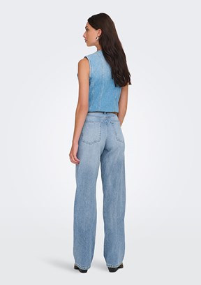 ONLY - 15361576 Kadın Mavi Geniş Kesim Yüksek Bel Jean Pantolon