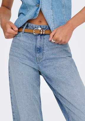 ONLY - 15361576 Kadın Mavi Geniş Kesim Yüksek Bel Jean Pantolon