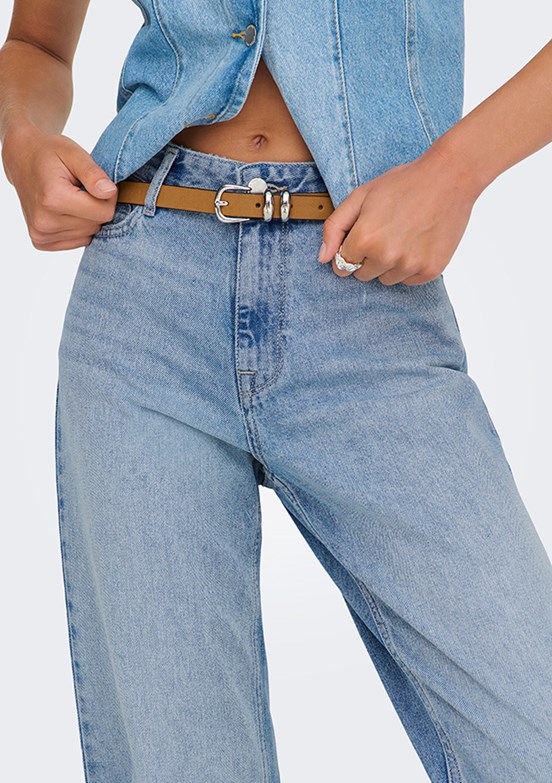 ONLY - 15361576 Kadın Mavi Geniş Kesim Yüksek Bel Jean Pantolon