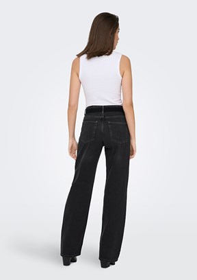 ONLY - 15346244 Kadın Siyah Geniş Kesim Yüksek Bel Jean Pantolon