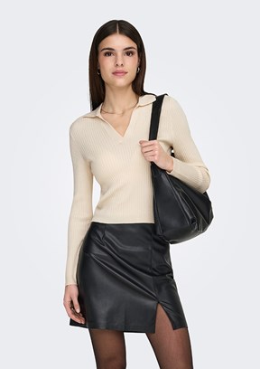 ONLY - 15344841 Kadın Çok Renkli Polo Yaka Kazak