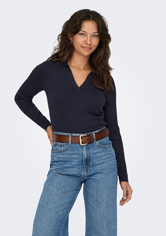 ONLY - 15344841 Kadın Çok Renkli Polo Yaka Kazak