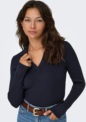 ONLY - 15344841 Kadın Çok Renkli Polo Yaka Kazak