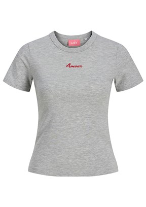 JJXX - 12290744 Kadın Gri Bisiklet Yaka T-Shirt