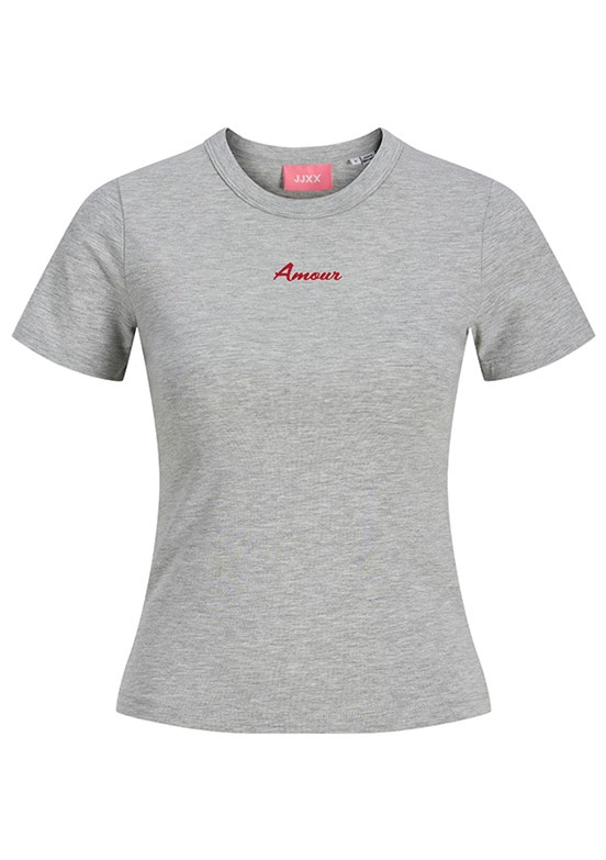 JJXX - 12290744 Kadın Gri Bisiklet Yaka T-Shirt