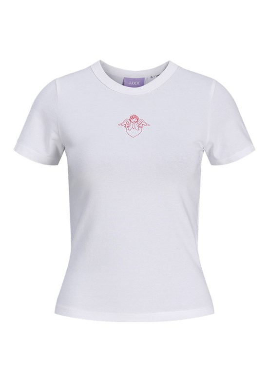 JJXX - 12290744 Kadın Beyaz Bisiklet Yaka T-Shirt