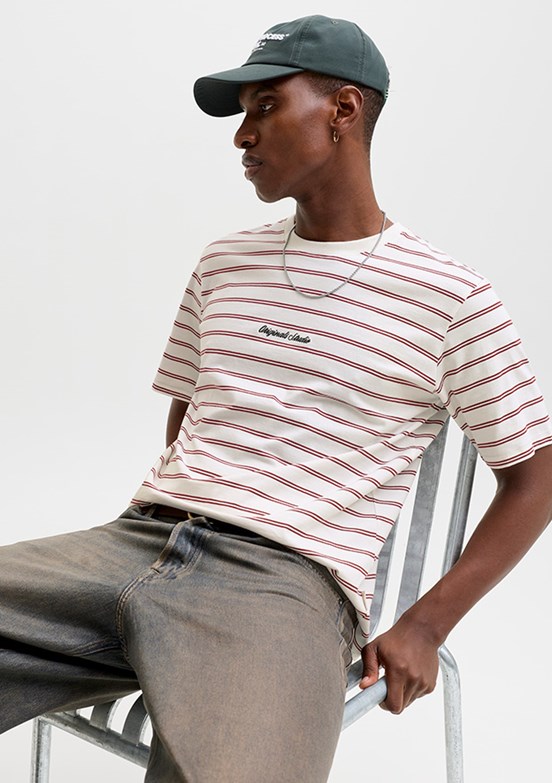 JACK&JONES JORNORREBRO STRIPE TEE SS - 12291021 Erkek Çok Renkli Bisiklet Yaka T-Shirt