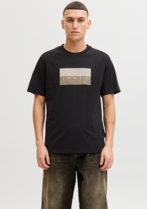 JACK&JONES JCOFUSION DOTS PRINT TEE SS CREW - 12289863 Erkek Siyah Baskılı T-Shirt