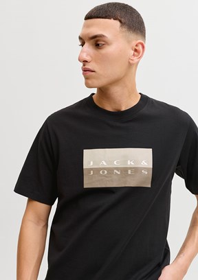 JACK&JONES JCOFUSION DOTS PRINT TEE SS CREW - 12289863 Erkek Siyah Baskılı T-Shirt