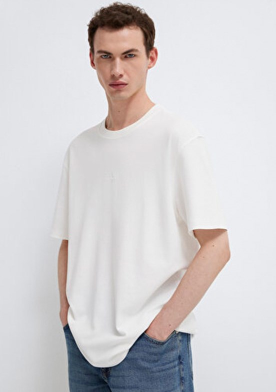 MAVİ - M0613102-80194 Erkek Beyaz Baskılı T-Shirt