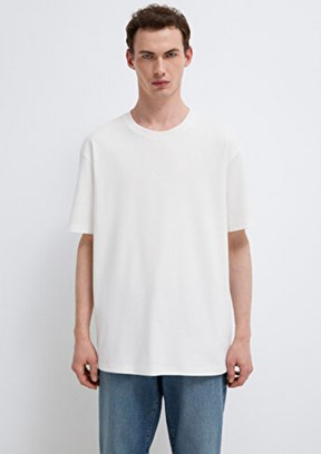 MAVİ - M0613102-80194 Erkek Beyaz Baskılı T-Shirt