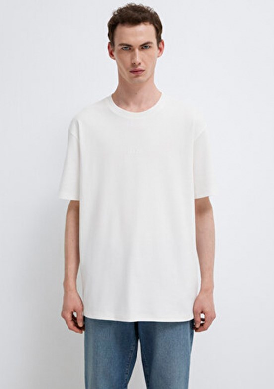 MAVİ - M0613102-80194 Erkek Beyaz Baskılı T-Shirt