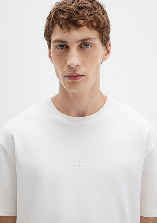 MAVİ - M0613102-80194 Erkek Beyaz Baskılı T-Shirt
