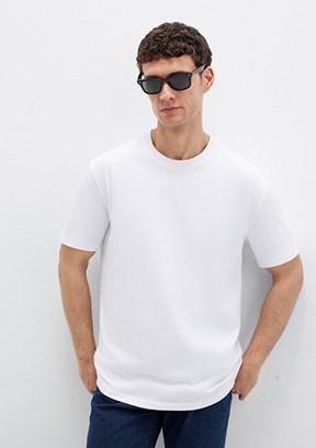 MAVİ - M0611596-620 Erkek Beyaz Bisiklet Yaka T-Shirt